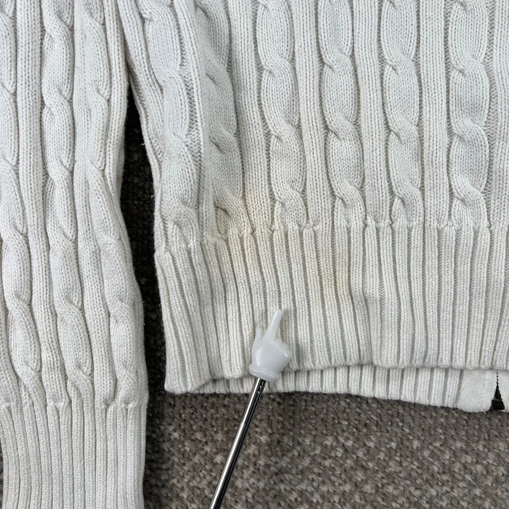 Ralph Lauren Kids XL Cream Cable Knit Full Zip Hoodie Pink Pony Cotton Sweater